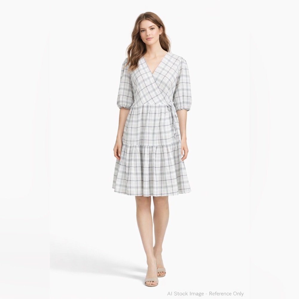 J.Crew Oyster Plaid Wrap Mini Dress M NWT - Cotton Voile Puff Sleeve